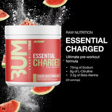 RAW Nutrition Essential Charged Pre Workout Powder with L-Citrulline, Sour Water