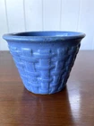 Early Hull Art Pottery Basketweave Jardiniere Planter Pot Circle H Blue 4"