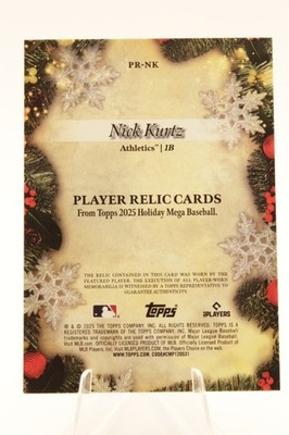 2025 Topps Holiday #PR-NK Nick Kurtz Player Worn Relic Athletics 