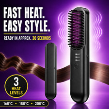 Heated Hair Brush Straightener 3 Heat 160-200 C 30s Anti-Scald Portable Black