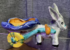 🫏Retro! Whimsical Donkey with Cart hand-painted handcrafted ceramic figurine