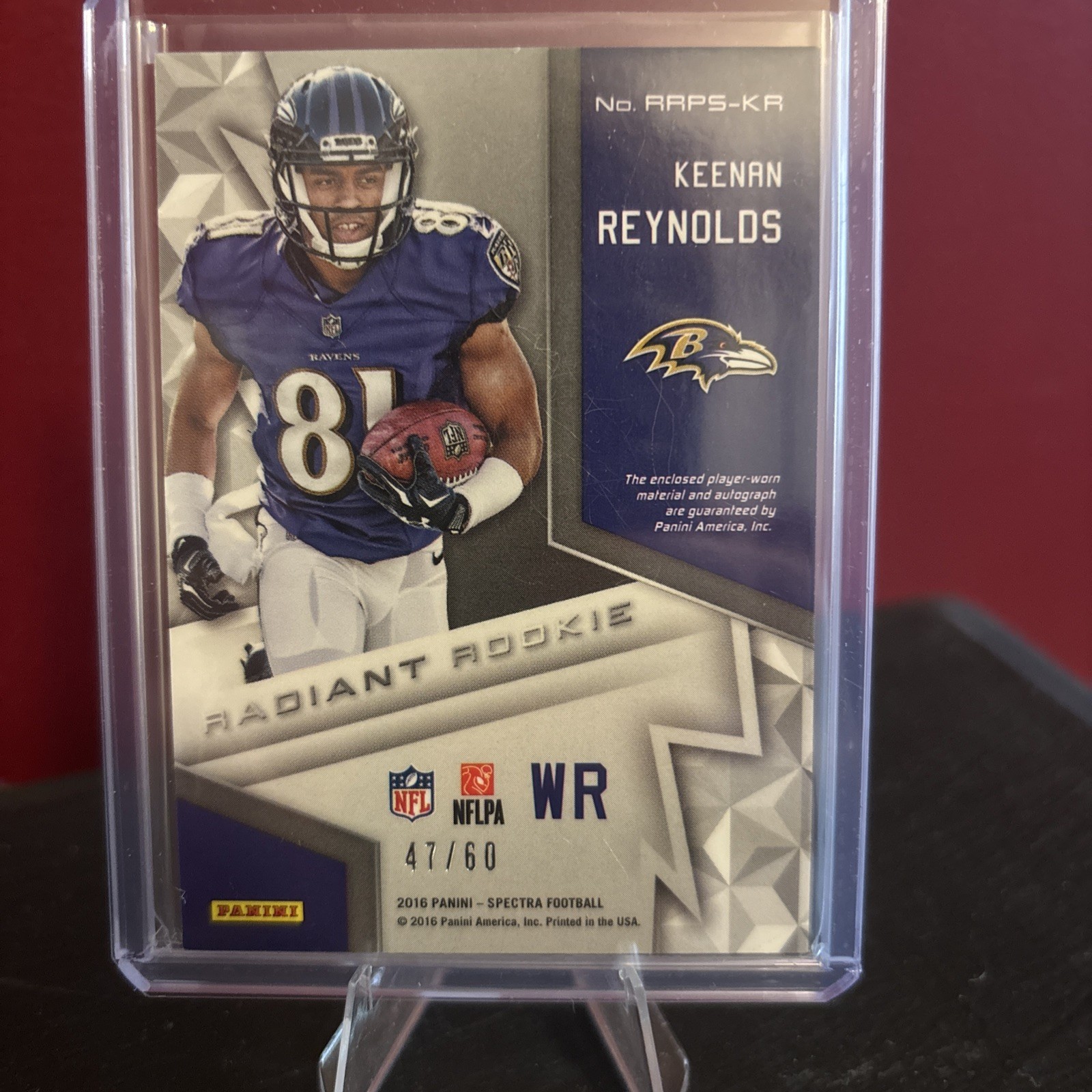 2016 Panini Spectra Radiant Rookie Patch Auto Keenan Reynolds Neon Blue 47/60 RC view 2