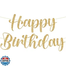 KatchOn, Glitter Gold Happy Birthday Banner - Pre-Strung, 10 Feet | Birthday 