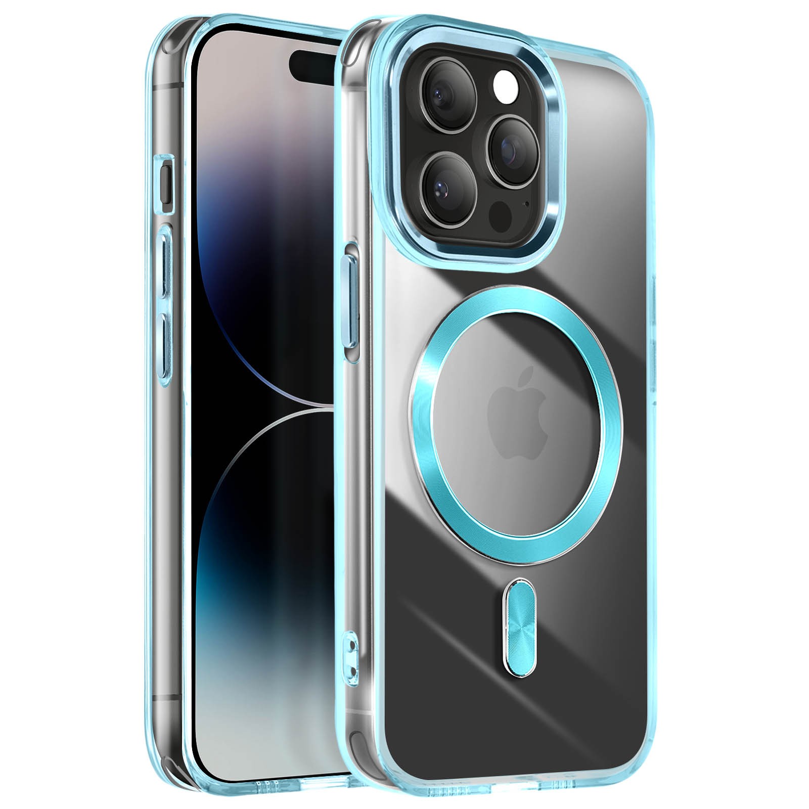 Coque iPhone 14 Pro Max Avizar en cristal bleu avec dos transparent