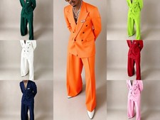 Men Double Breasted Suit 2 Piece Wide Leg Pants Set Wedding Prom Party Tuxedo
