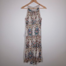 Lucky Brand Maxi Dress Womens S Ivory Multicolor Floral Print Halter Cottagecore