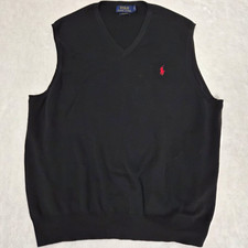 Polo Ralph Lauren Mens XL Pima Cotton V-Neck Sweater Vest Black Red Pony Classic
