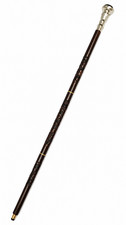 Hand Carved Wooden Walking Cane Silver Tone Brass Knob Handle