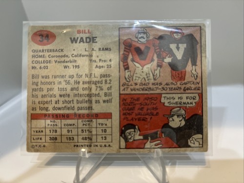 1957 Topps Set-Break # 34 Bill Wade VG+ - Foto 2 di 2