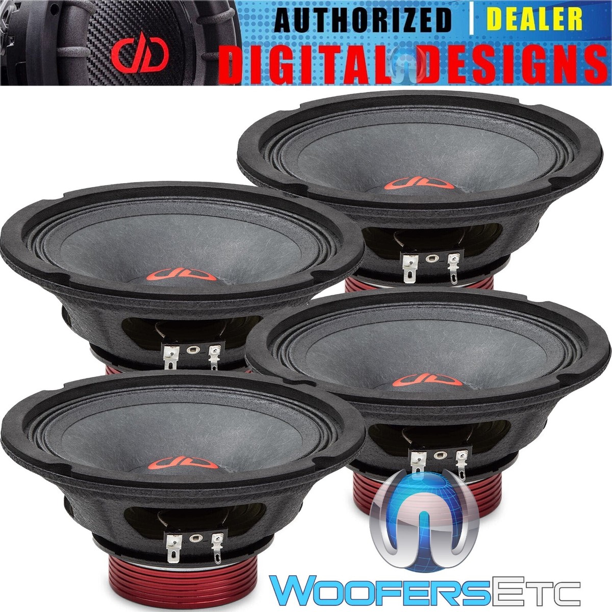 (4) DD AUDIO 300W 4-OHM MIDRANGES CAR MOTORCYCLE NEO SPEAKERS  NEW