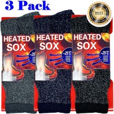 3 Pairs Mens Heated Sox Heavy Duty Insulated Winter Thermal Boots Crew Socks