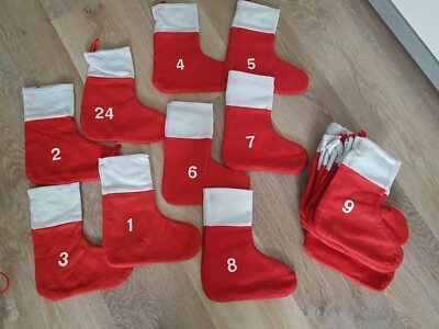 DIY Adventskalender Advent 24 Stiefel zum Befüllen und Aufhängen rot weiß NEU