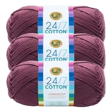 (3 Pack) Lion Brand Yarn 761-143D 24/7 Cotton® Yarn, Lilac
