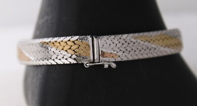 Italien Sterlingsilber 925 flexibles Flachgewebe Design Armband zweifarbig 7''