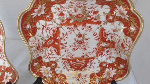 PAAR ANTIKE CHAMBERLAINS WORCSTER GOLD ORANGE FLORAL 8 1/4" D X 1 3/4" H SCHALEN - Bild 2 von 7