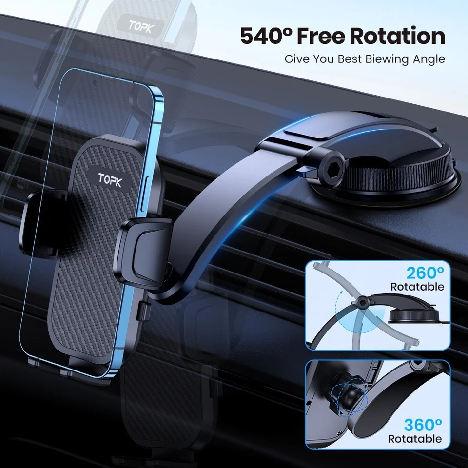 TOPK Phone Holder for Car Dashboard 2024 Upgraded Adjustable Cell Phone Mount - Image 2 of 4