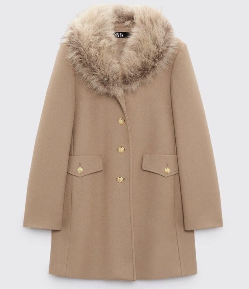 Zara Manteco Italian Fabric Wool Jacket Coat Removable Fur