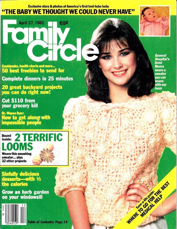 Vintage Family Circle. Apr. 1982. Demi Moore. 2 Craft Looms & Patterns. 162 p.