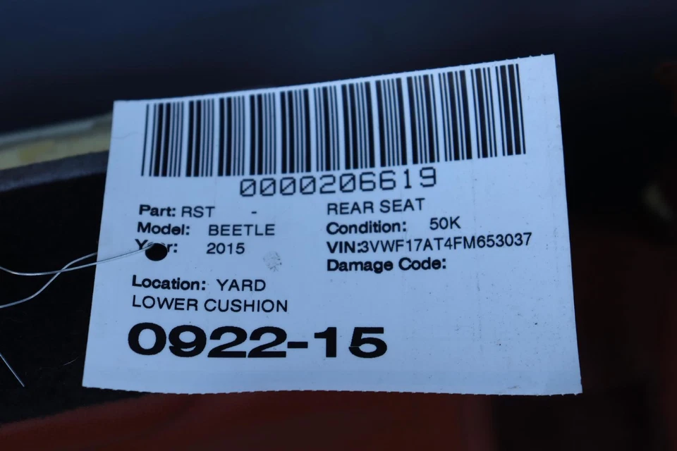 2012-2016 VOLKSWAGEN VW BEETLE ALMOFADA DE ASSENTO INFERIOR TRASEIRA SEGUNDA FILA FABRICANTE DE EQUIPAMENTO ORIGINAL - Imagem 4 de 4