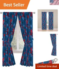 Marvel Spiderman Kids Curtains Set - 4 Piece Drapes with Tiebacks, 84 Inch