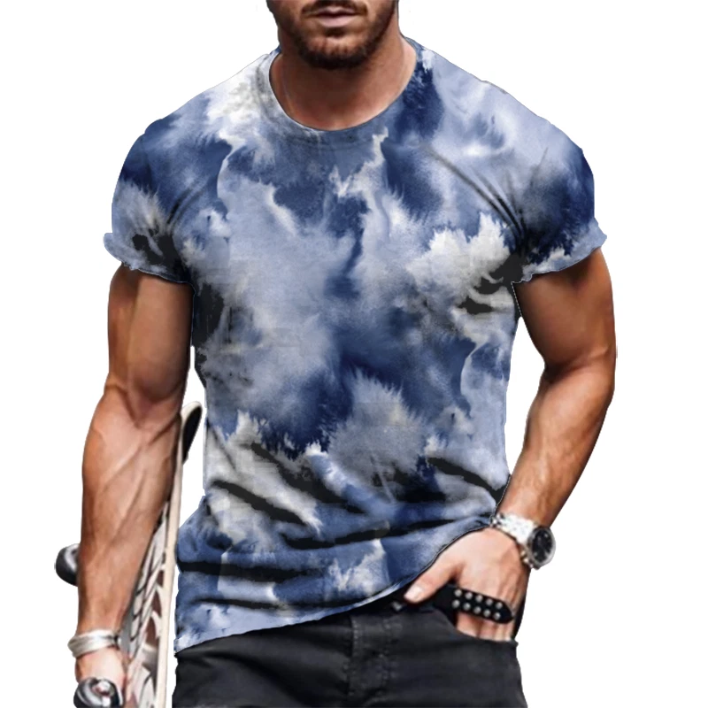 Men's T-Shirt Fashion Abstract Graphic Short Sleeve ActiveWear Blue T Shirts Tee