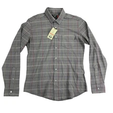 Dockers Mens Slim Fit Alpha Smart 360 Flex Check Button Down Shirt Gray M