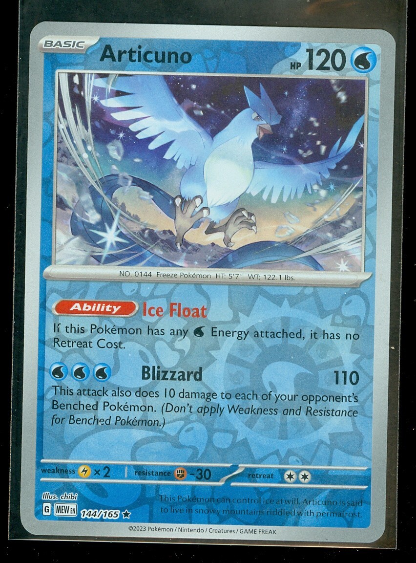 Pokemon ARTICUNO 144/165 - Pokemon 151 - RARE Rev Holo - - MINT