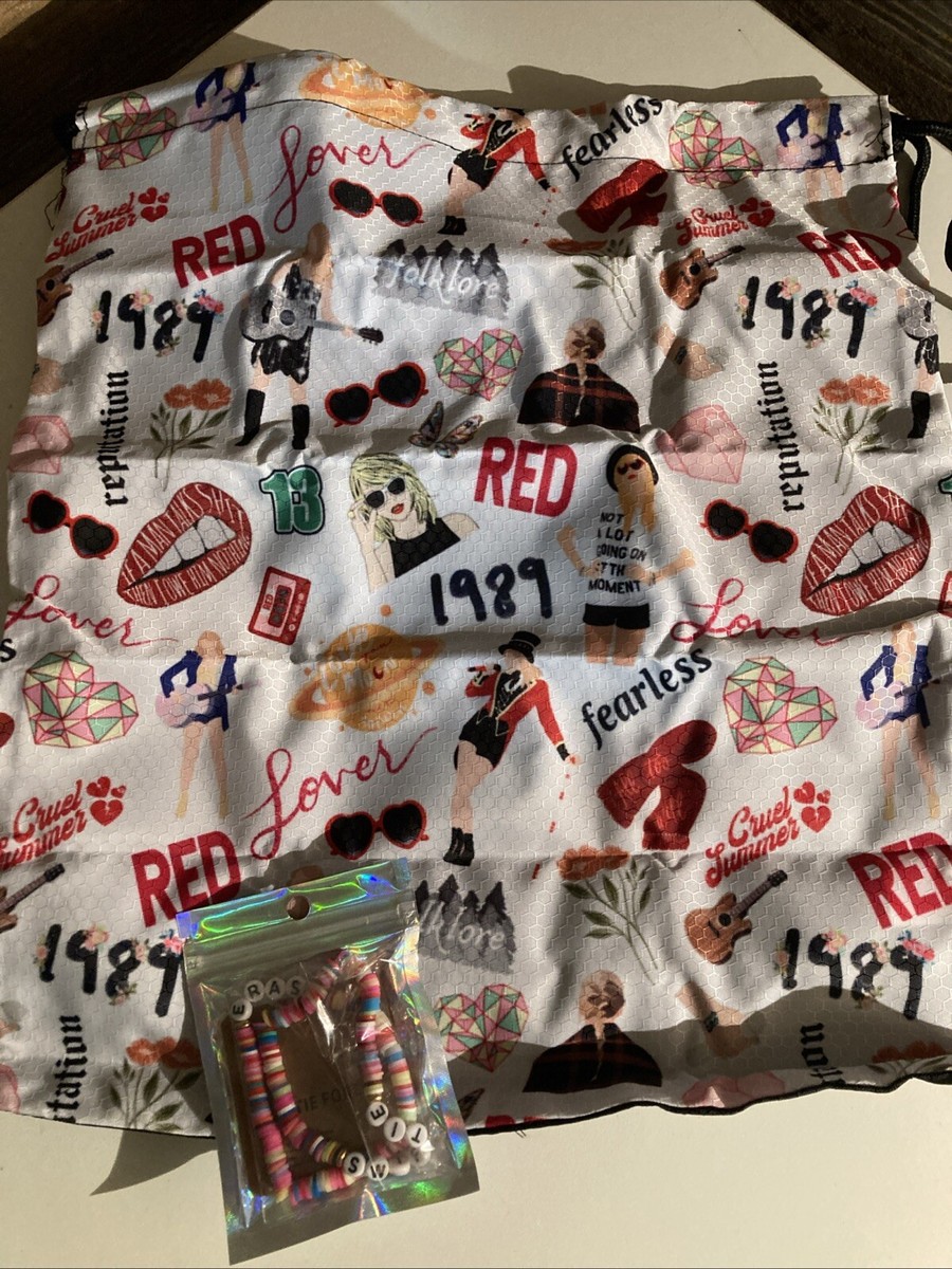 Speak Now Taylor Swift Bracelet Black and White Graphic Drawstring Shoulder Bag What was the most memorable bracelet you were given at the  main image 2