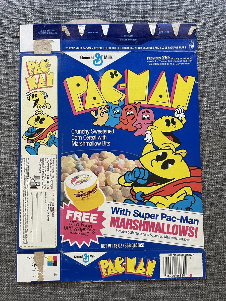 Original 1983 Pac-Man Cereal Box w/ Super Pac-Man