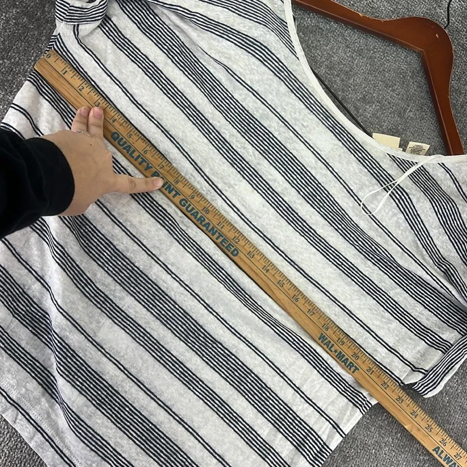 Camisa Christian Siriano Manga Corta Rayas Mujer Talla L 100 Lino Negro Blanco Foto 3 de 4