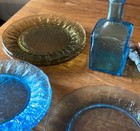 ‼️ Vintage Crackle Glass Set | 5 Plates + Blue Decanter | Mid Century Coastal — photo 9