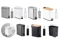 5L Slim Pedal Bin Rectangular Bin & Toilet Brush Round Holder Matching Colours