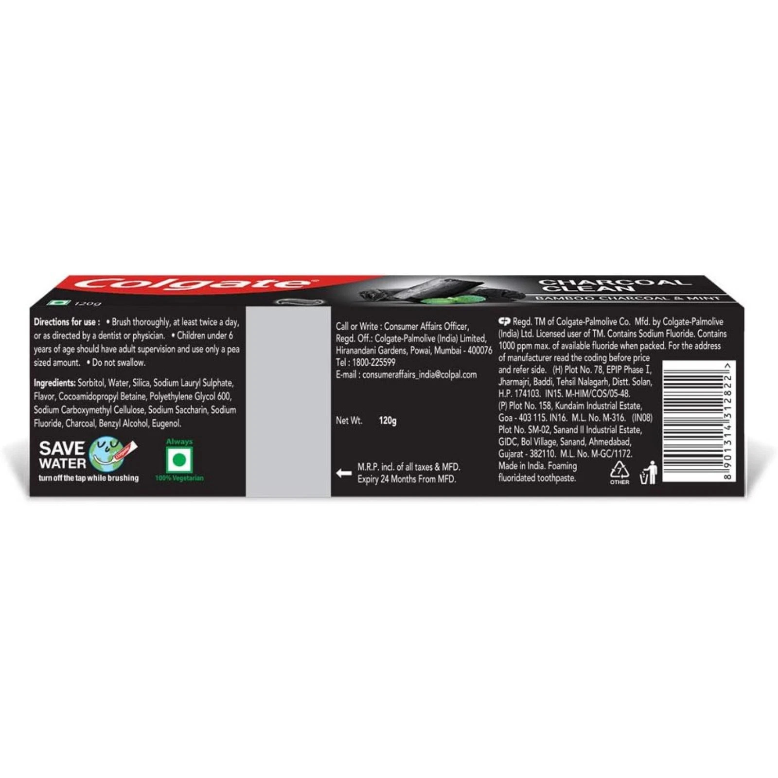 Colgate Charcoal Clean 240g (120g x 2, saver Black Gel Toothpaste Bamboo & Mint