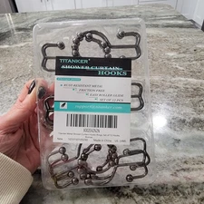 Titanker Metal Shower Curtain Hooks Rings Set Of 12- Bronze- Open Packaging