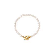18K Gold Pearl Bracelet for Women Stainless Steel Toggle Clasp Waterproof
