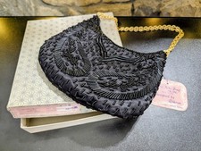 NOS MCM 1940s Vintage Black Beaded Evening Bag Party Clutch Purse Japan Kane-M