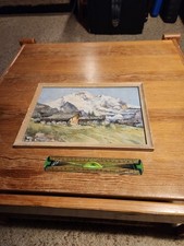 Jolie Peinture Style Alpes Suisses Avec Chalets - Objet D’occasion