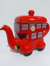 Price Kensington Potters double-decker bus teapot, red pottery made in England