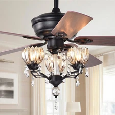 Garlow Matte Black 5-blade Lighted Ceiling Fan with Crystal Matte Black 52-inche