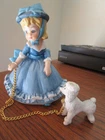VINTAGE 4" LITTLE GIRL DRESSED IN BLUE WITH POODLE DOG FIGURINE