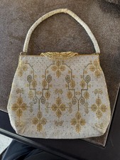 Vtg Gold/Cream Micro Beading Purse Made In France