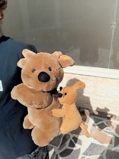 Vintage Mother Kangaroo with Baby Joey Plush Toy Brown Soft Stuffed Animal