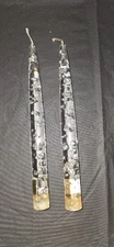 2 Vintage MCM 8 Inch Lucite Acrylic Clear Taper Candles Silver Flecks .