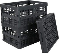 3-PACK 15 L Plastic Stacking Folding Storage Crates Stackable Collapsible Basket