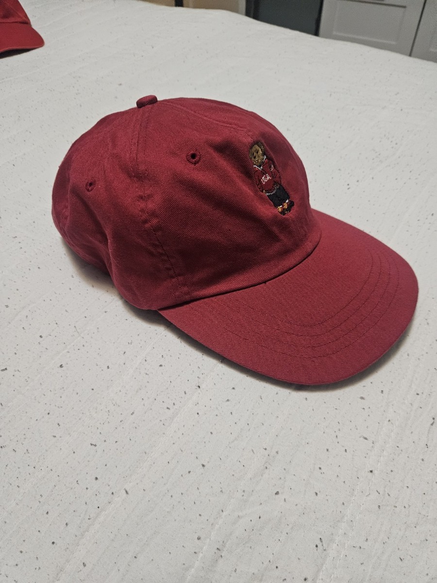 Vintage Ralph Lauren Polo Sport Dads Hat Red USA Teddy Bear Hat