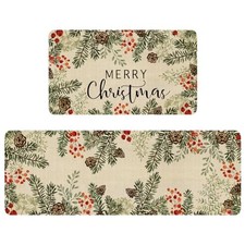 Merry Christmas Kitchen Rugs and Mats Set of 2,Winter Xmas Winter Pine Cone