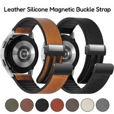Leather Silicone Strap For Samsung Galaxy Watch 7 FE 6 5 4 Magnetic Buckle Bands