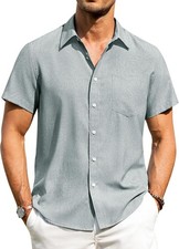 Men's Cotton Linen Shirt Wrinkle Free Casual Button Down Beach Vacation Top