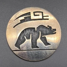 Vintage Hopi Lawrence Saufkie Native Bear Raincloud Sterling Silver Pin Brooch