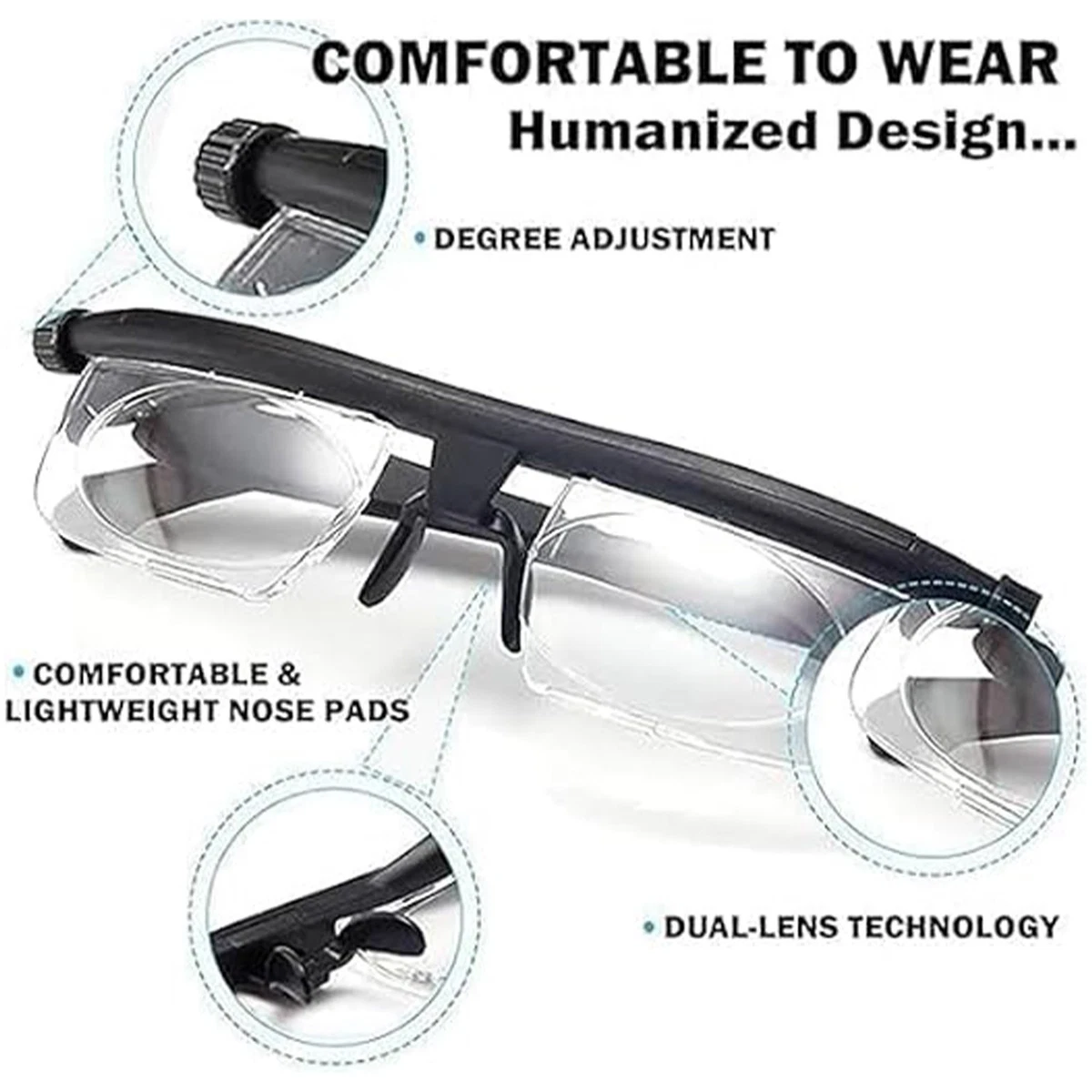Dial Adjustable Glasses Variable Focus For Reading Distance Vision Eyeglasses